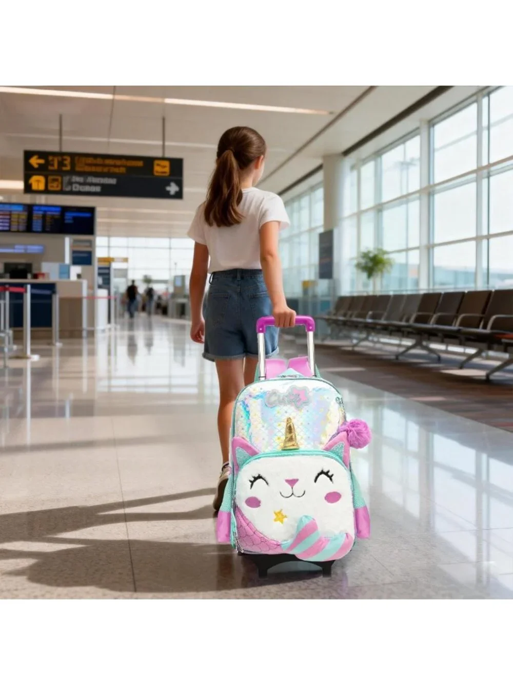 Cute Girls' Rolling Backpack for Kids - Black Travel Luggage for School & Play